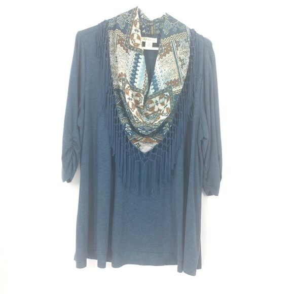 Style & Co Size 2X Top w/attached Fringed scarf to hang like a cowl neck - Picture 1 of 10